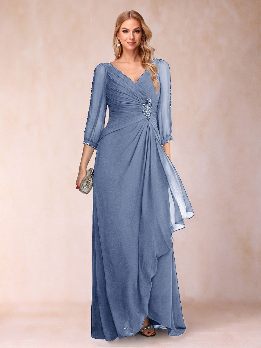 Bianca Claire Steel Blue front view mother of the bride dress