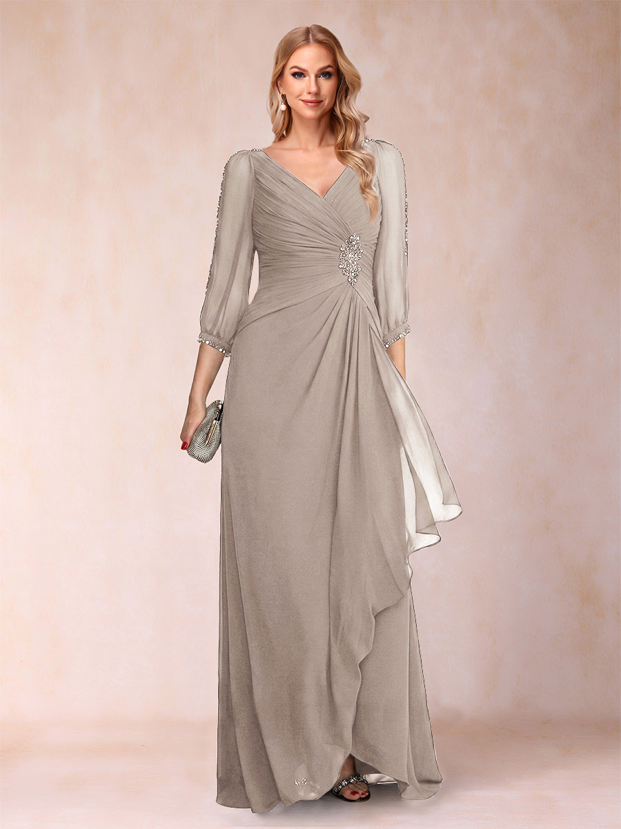 Bianca Claire Taupe front view mother of the bride dress