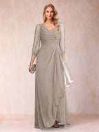 Bianca Claire Taupe front view mother of the bride dress