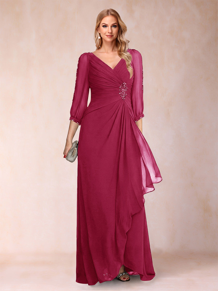 Bianca Claire Burgundy side view mother of the bride dress