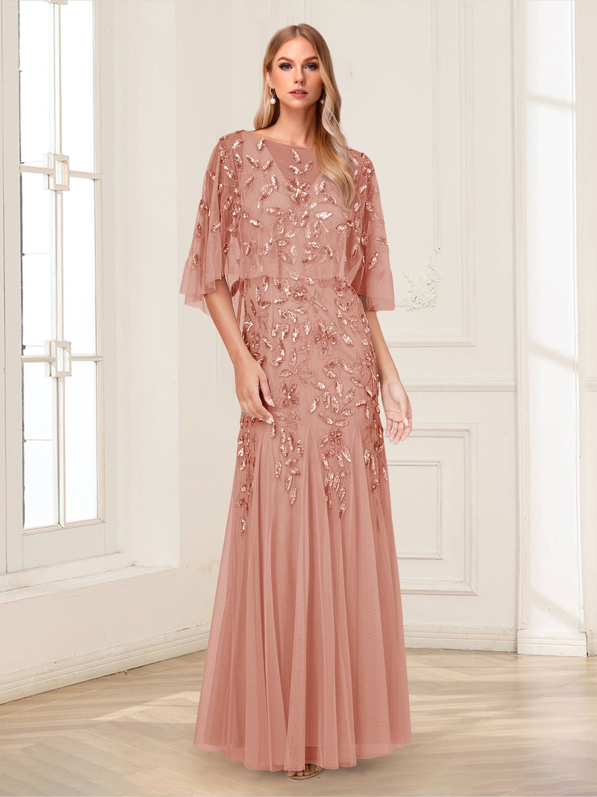 Nina Pearl Sage Green front view mother of the bride dress