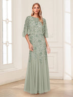 Nina Pearl Sage Green side view mother of the bride dress
