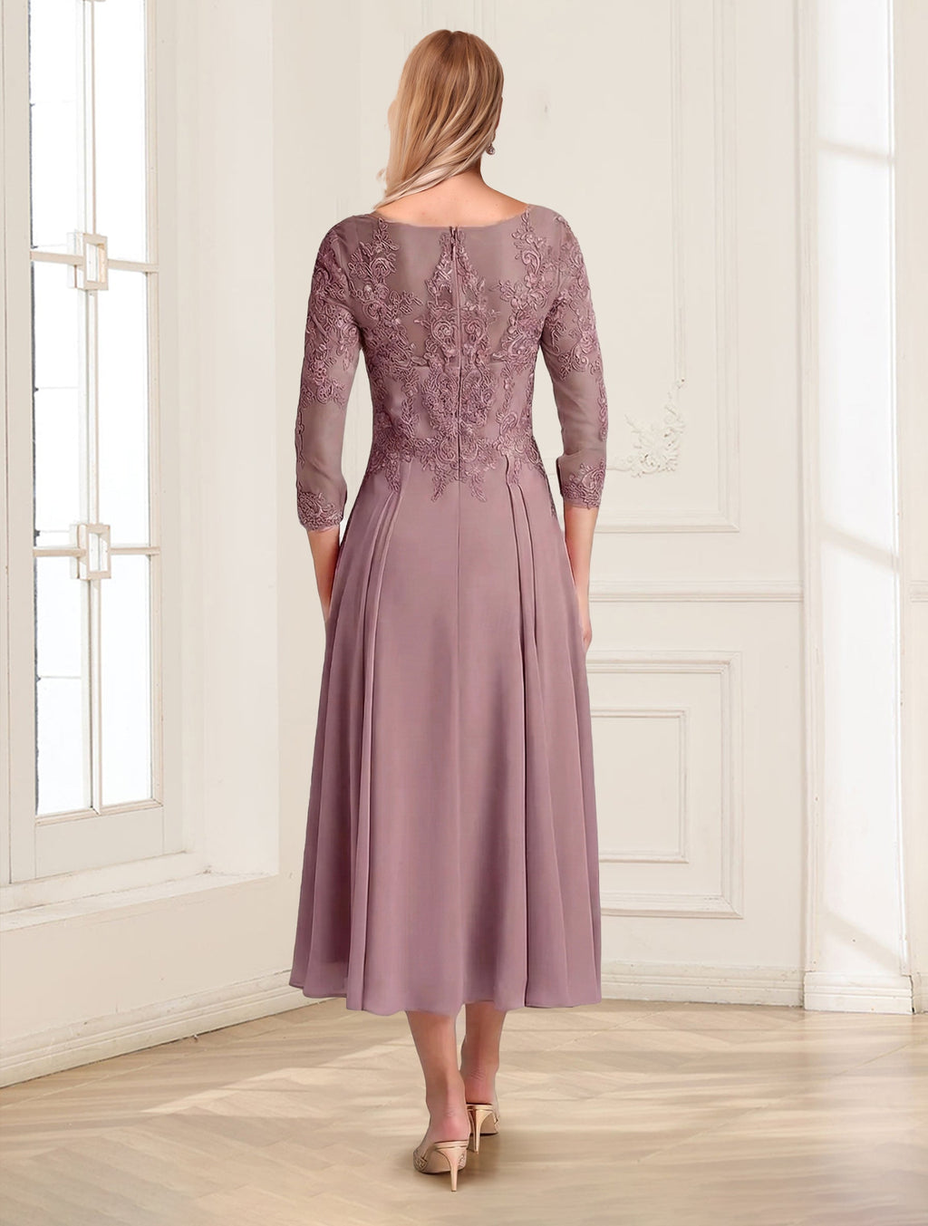 Zorina Lane Mauve back view mother of the bride dress