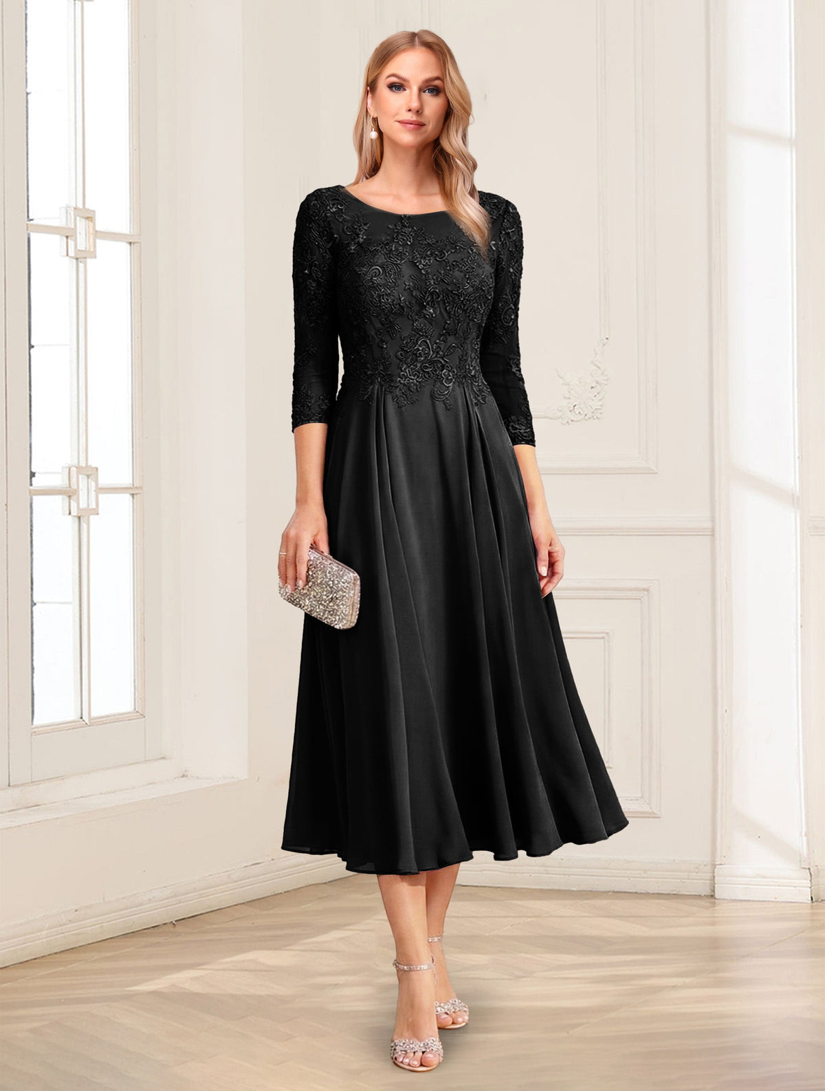 Zorina Lane Black front view mother of the bride dress