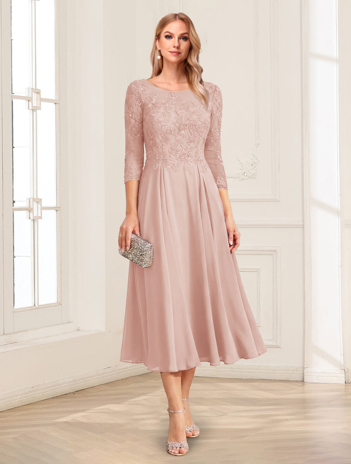 Zorina Lane Blush front view mother of the bride dress
