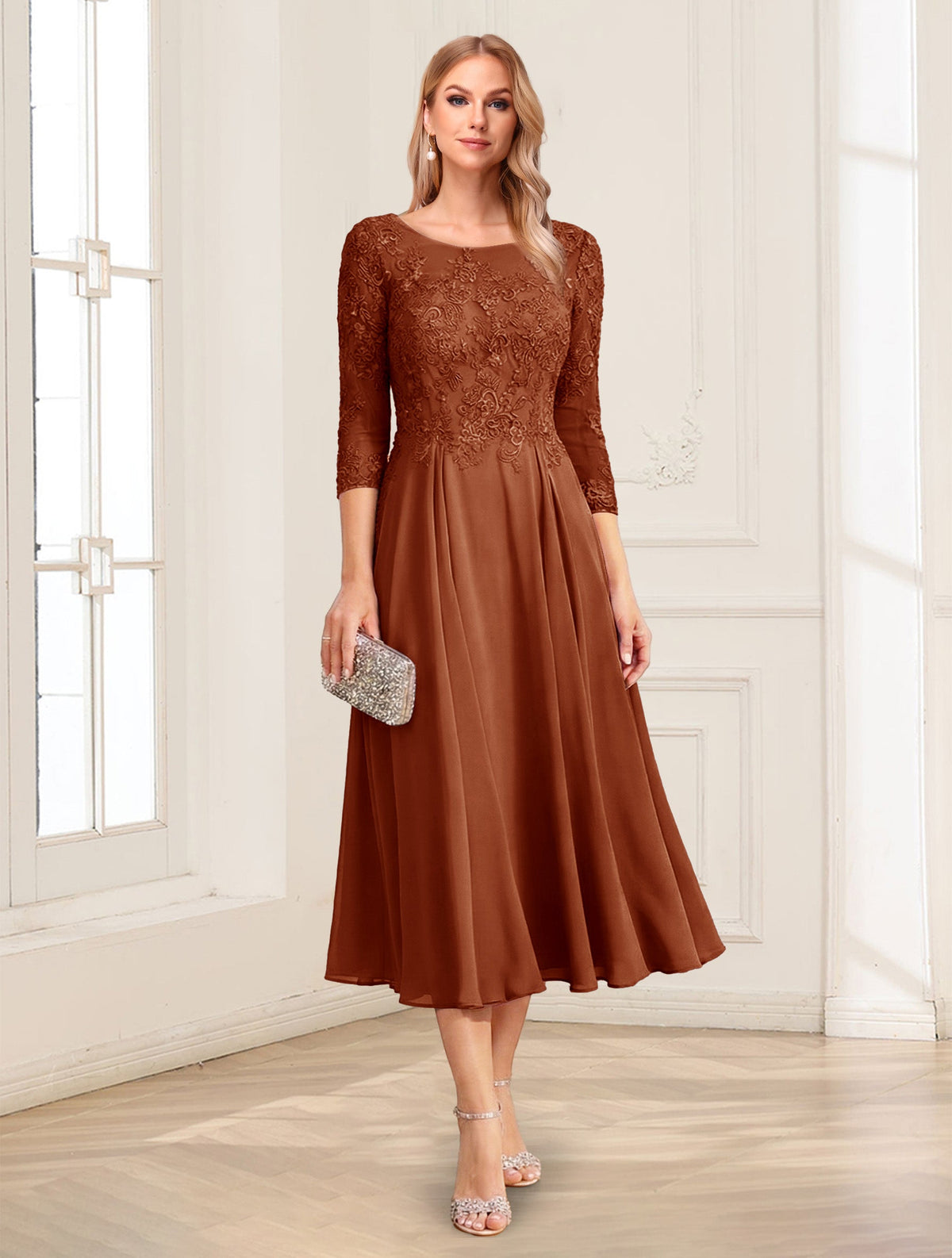 Zorina Lane Burnt Orange front view mother of the bride dress