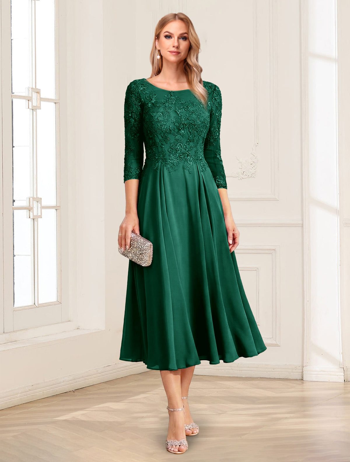Zorina Lane Hunter Green front view mother of the bride dress