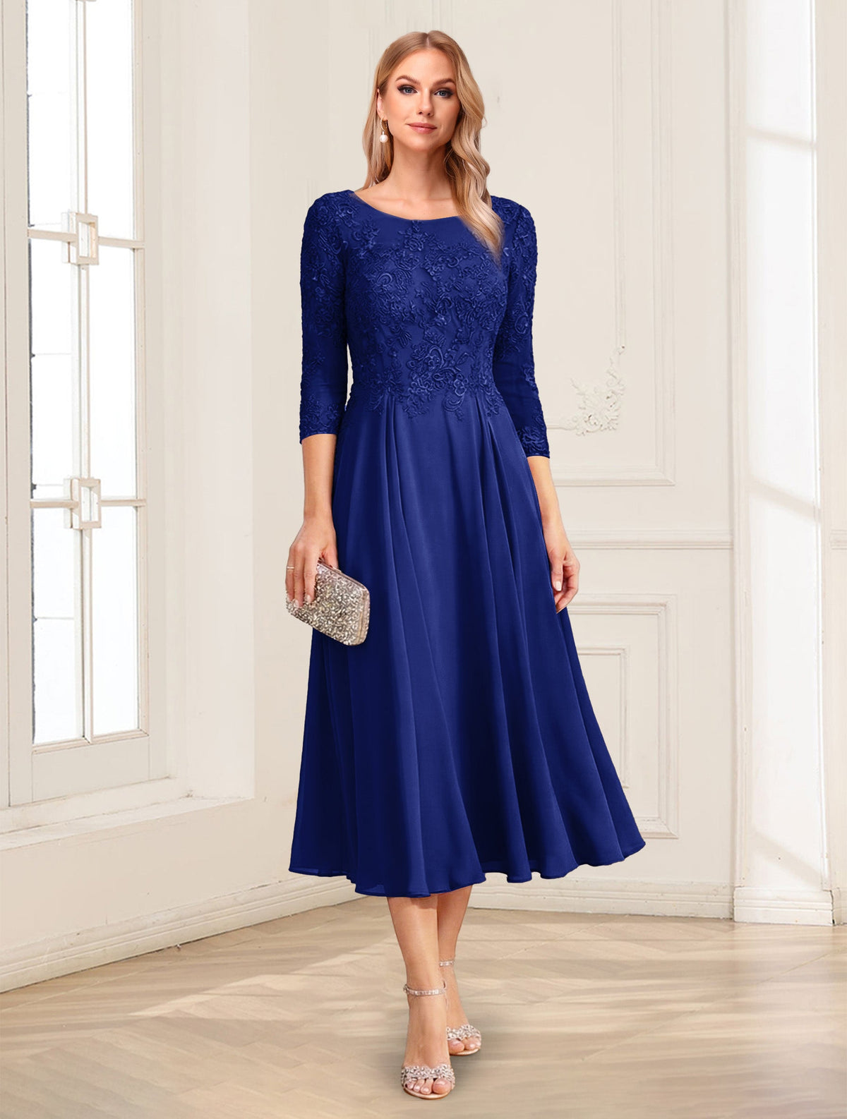 Zorina Lane Royal Blue front view mother of the bride dress