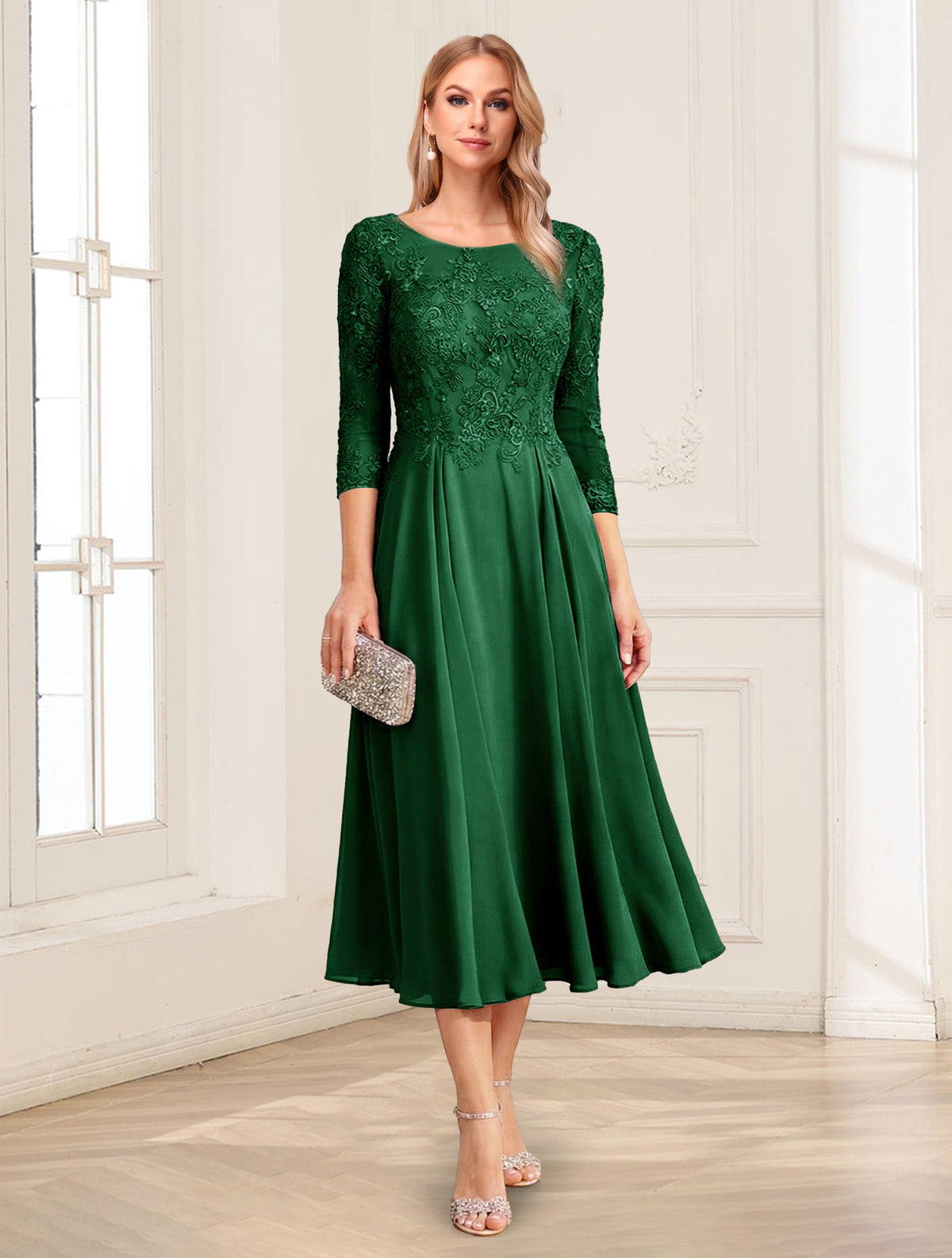 Zorina Lane Emerald front view mother of the bride dress