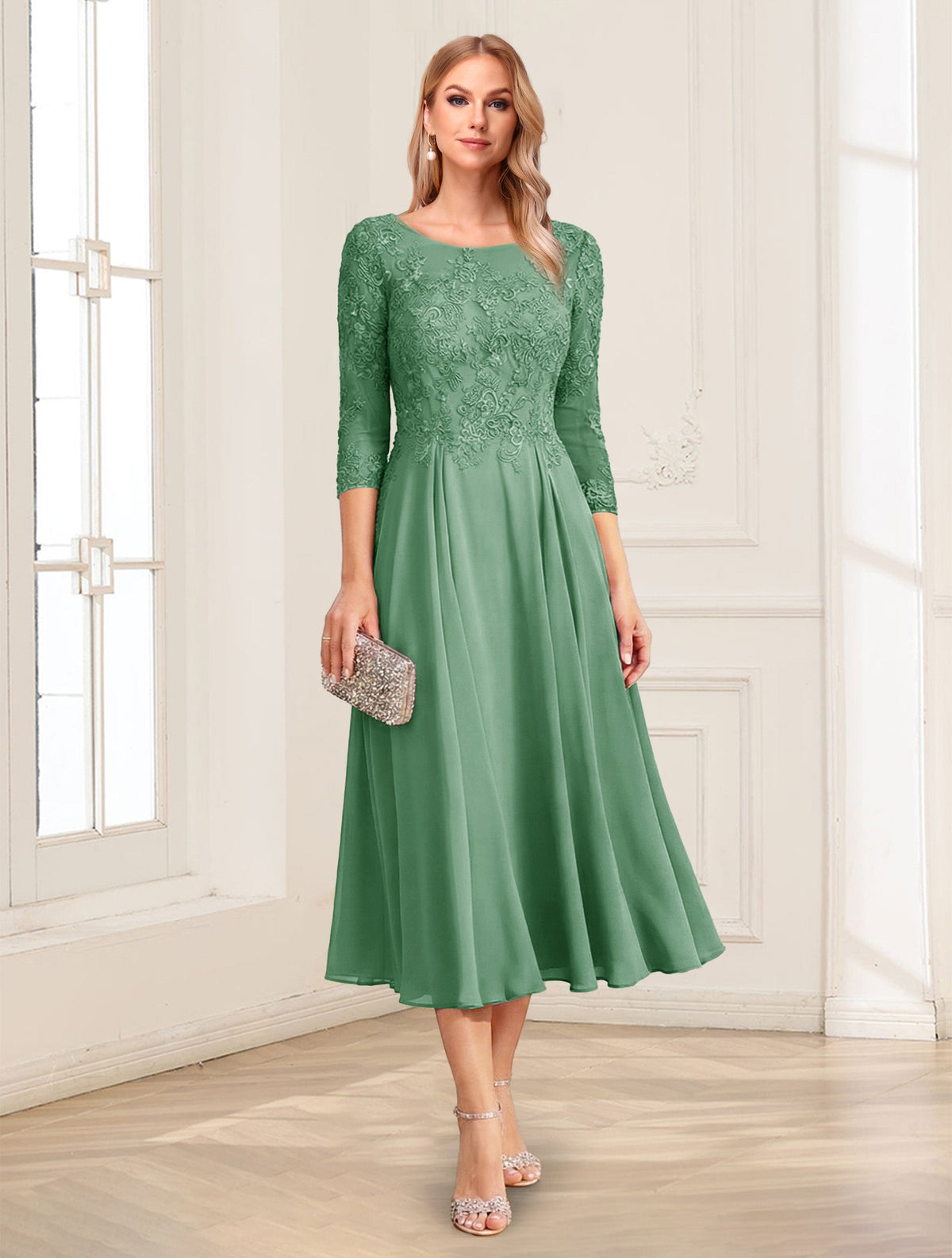 Zorina Lane Eucalyptus front view mother of the bride dress