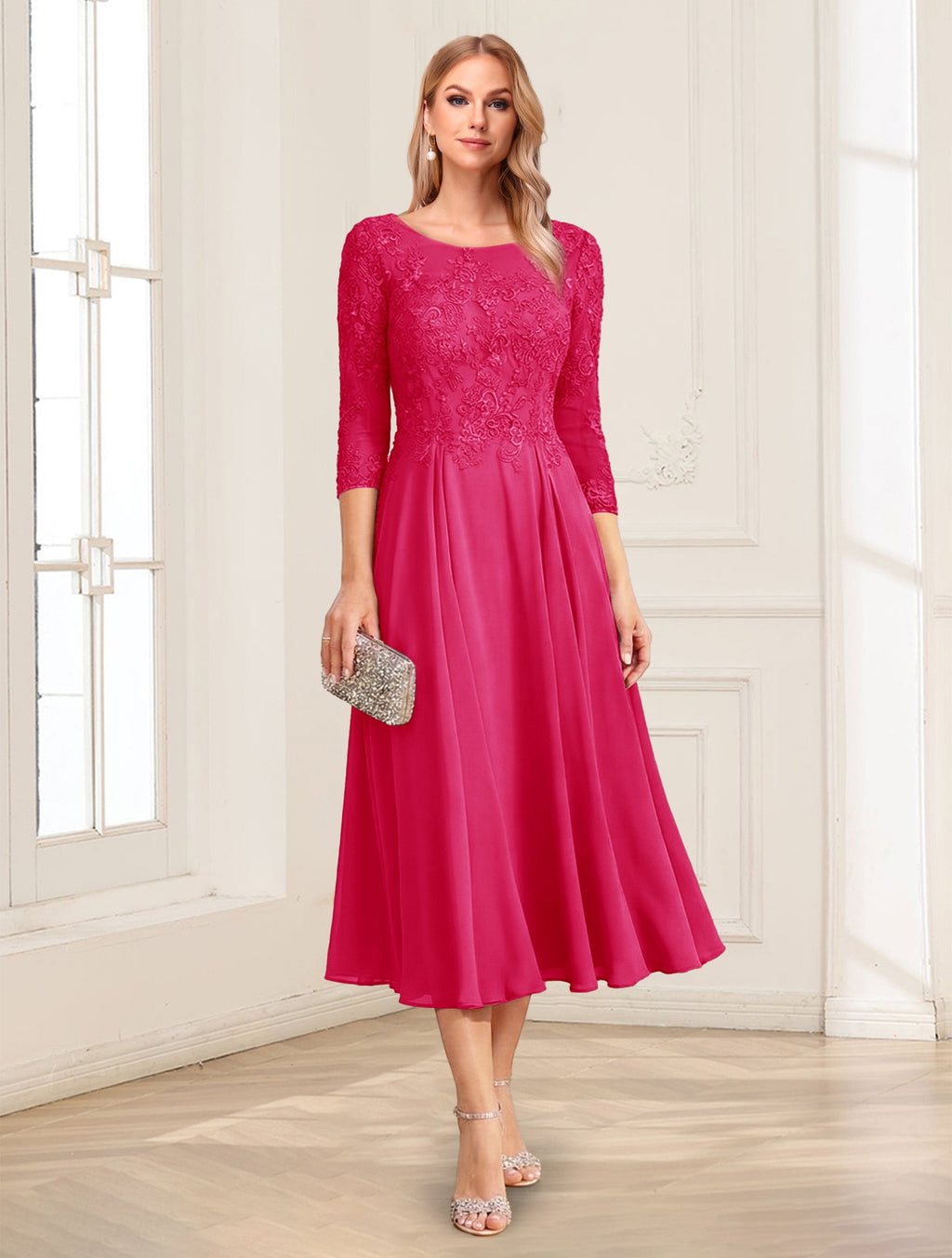 Zorina Lane Fuchsia back view mother of the bride dress