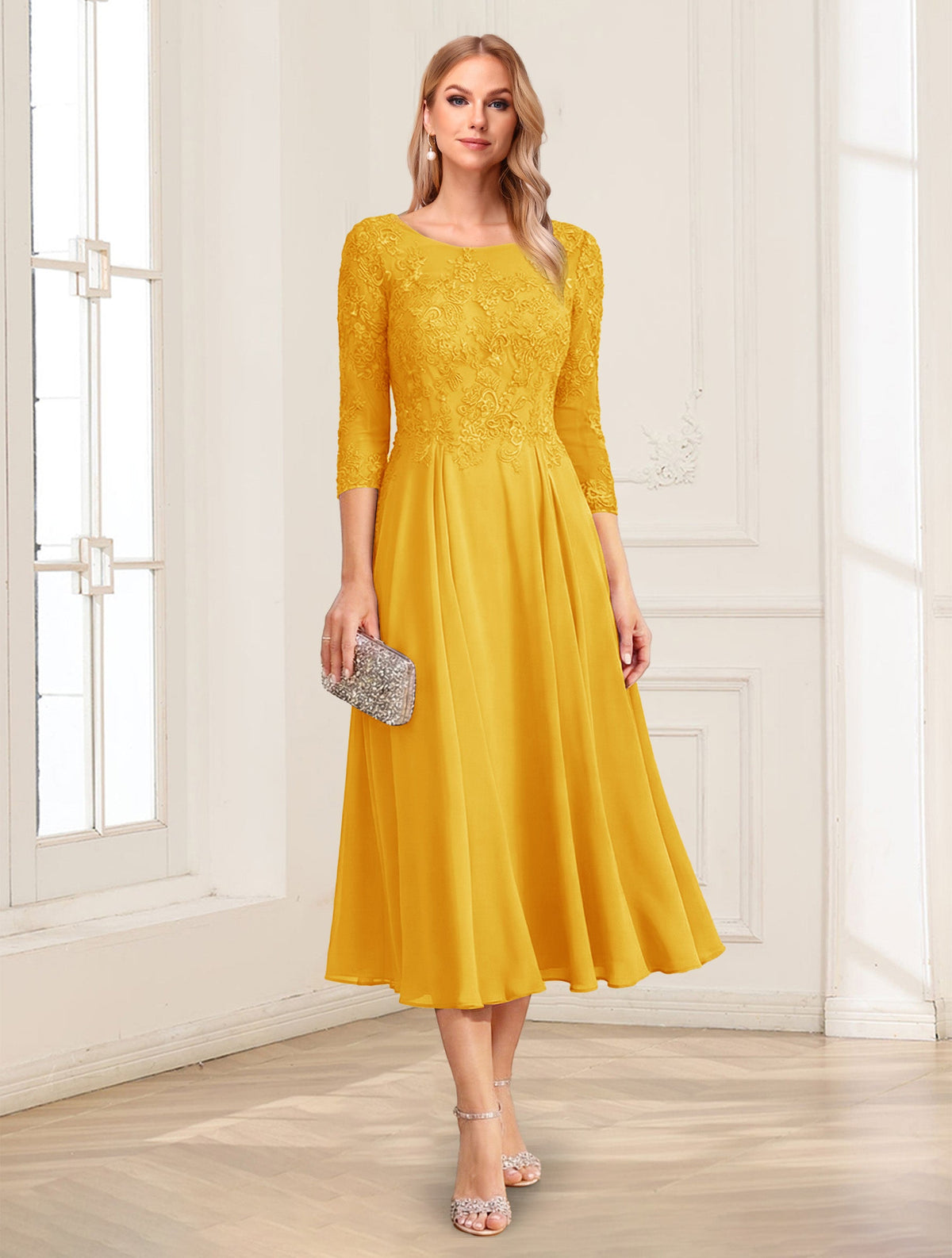 Zorina Lane Gold front view mother of the bride dress