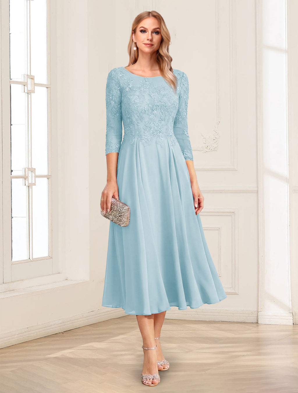 Zorina Lane Sky Blue front view mother of the bride dress