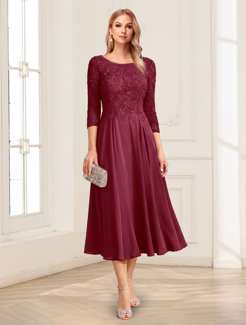 Zorina Lane Burgundy back view mother of the bride dress