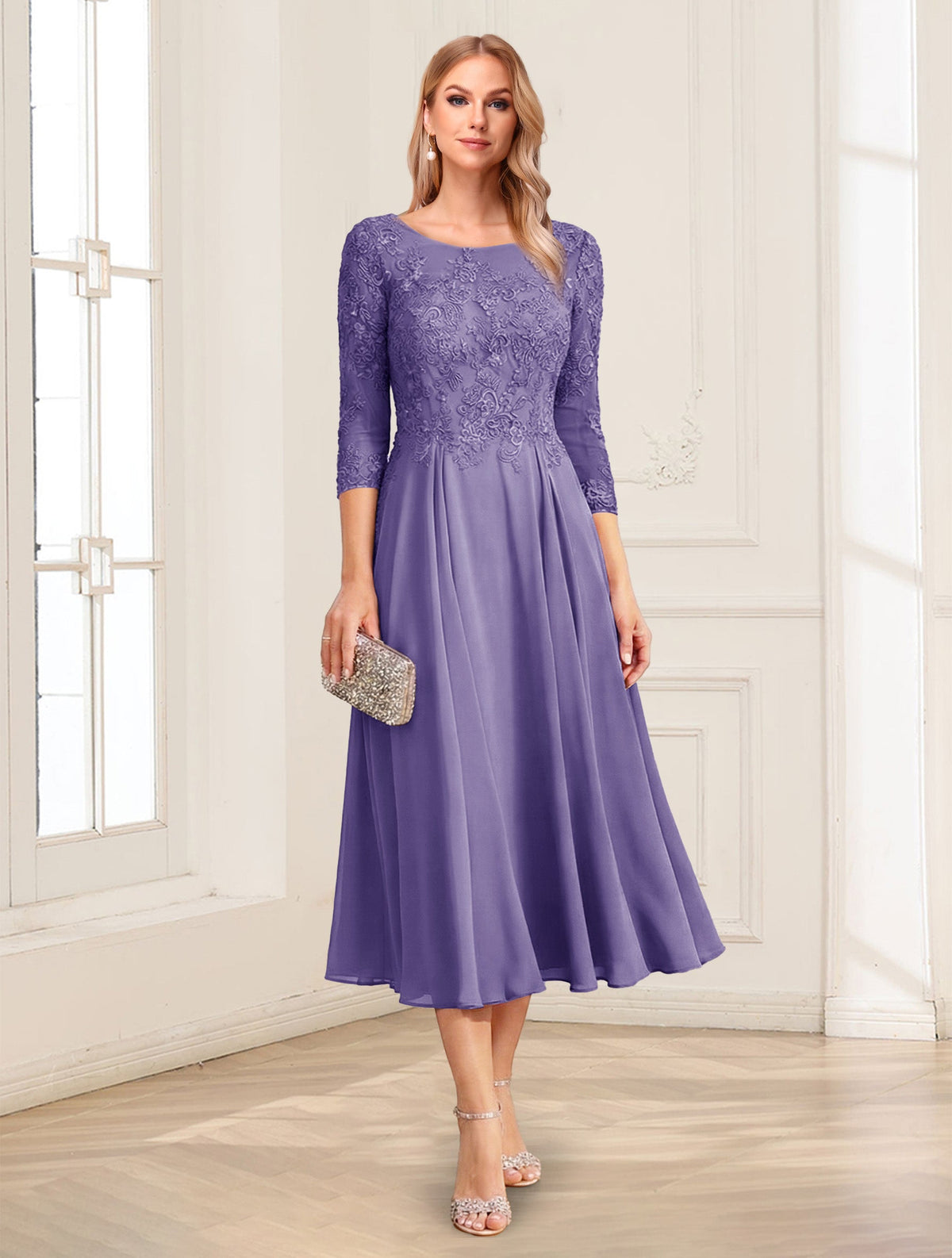 Zorina Lane Lilac front view mother of the bride dress
