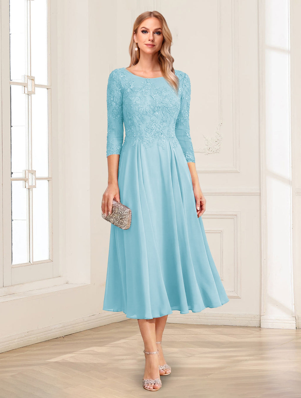 Zorina Lane Sky Blue back view mother of the bride dress