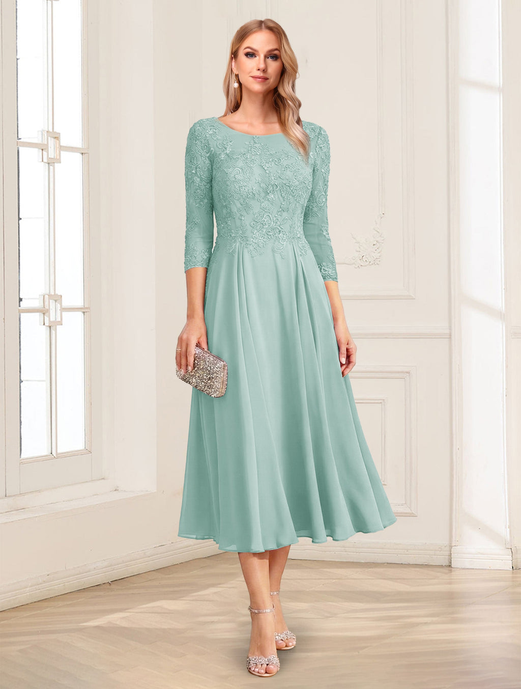 Zorina Lane Pool Blue front view mother of the bride dress