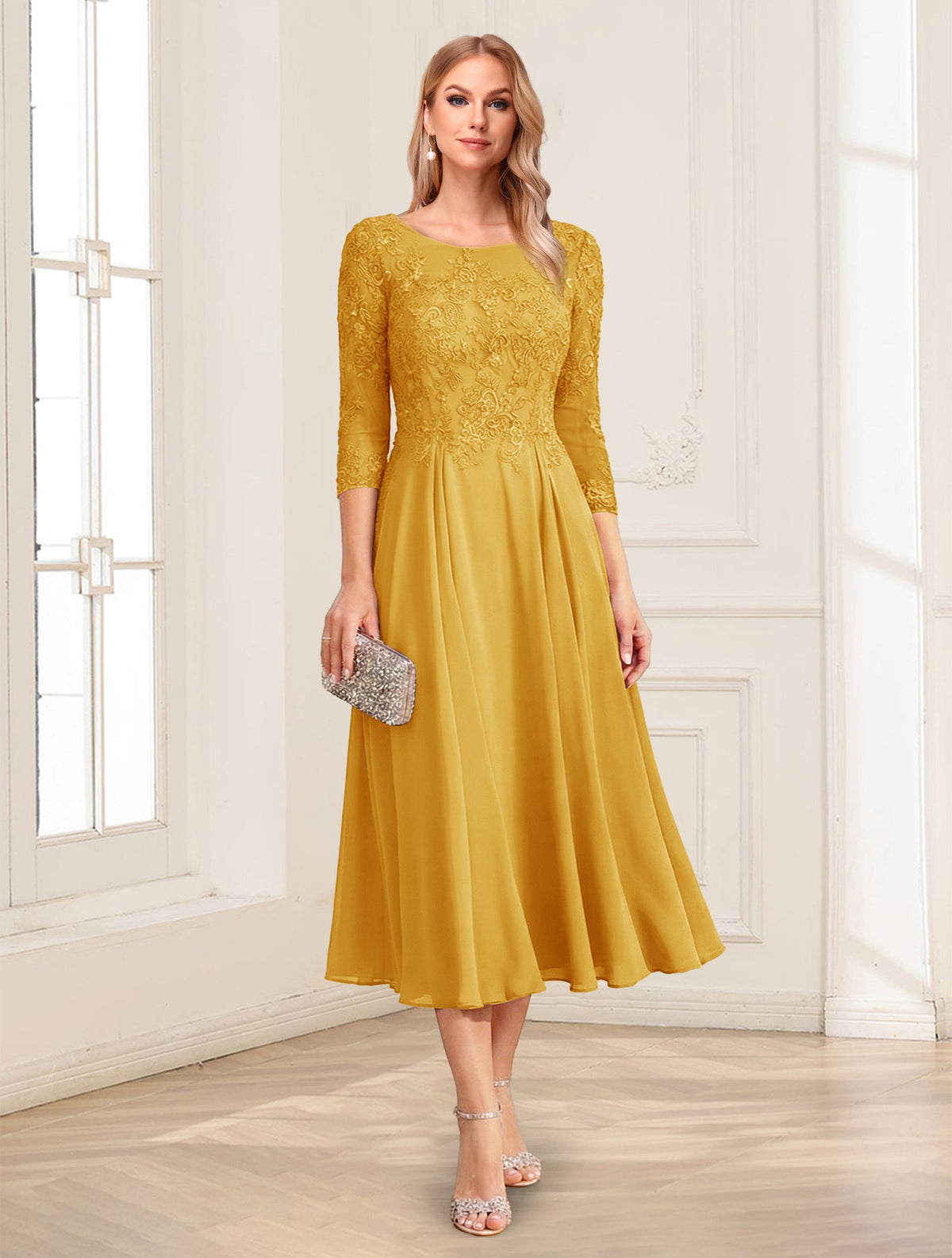 Zorina Lane Gold back view mother of the bride dress