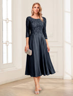 Zorina Lane Navy Blue front view mother of the bride dress