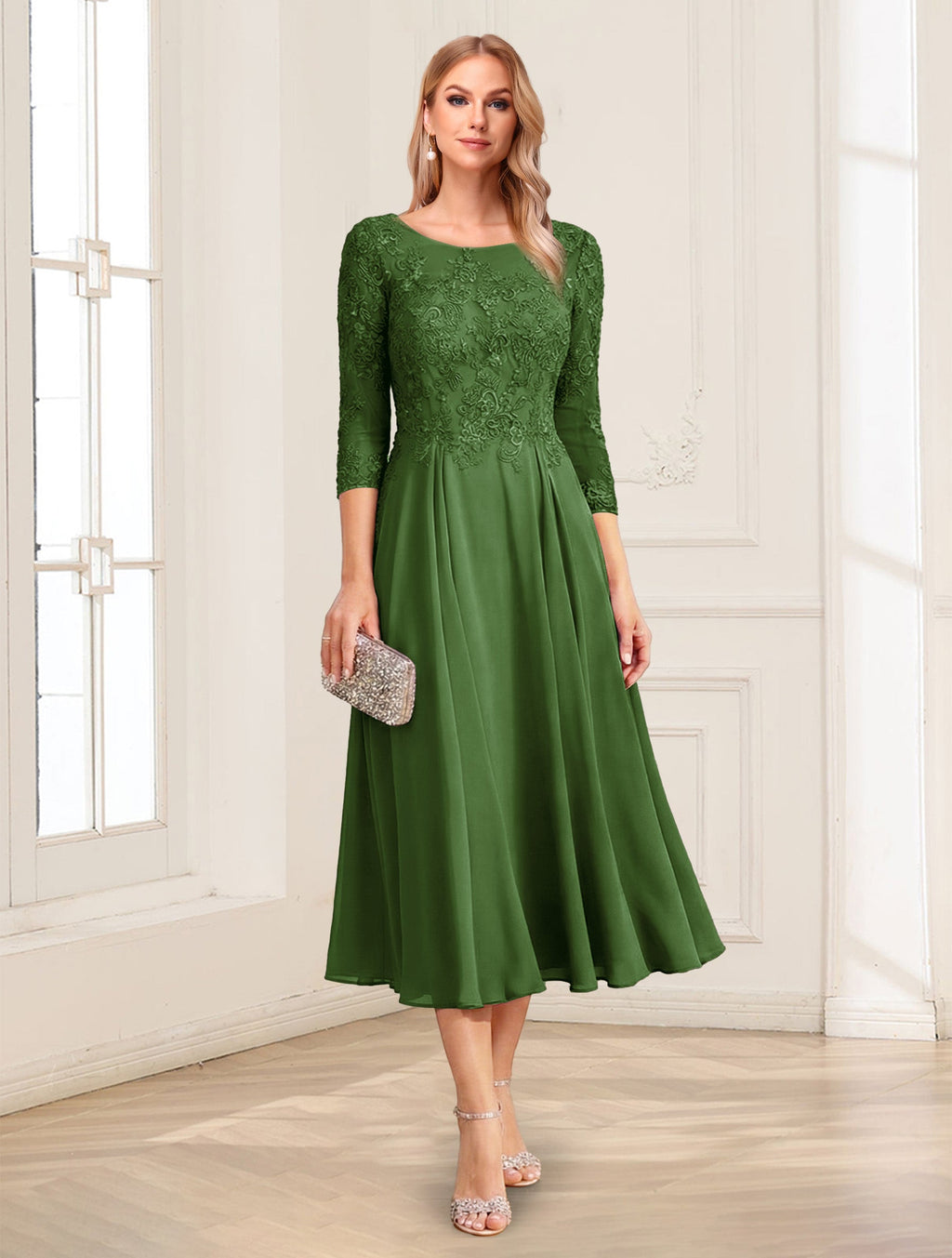 Zorina Lane Olive Green front view mother of the bride dress