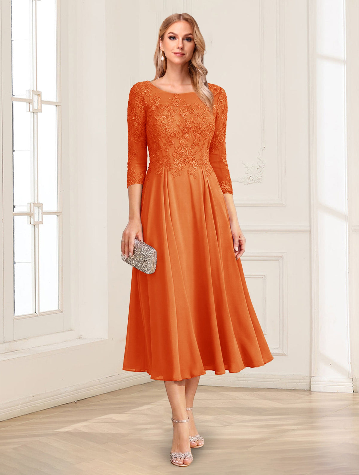 Zorina Lane Orange front view mother of the bride dress