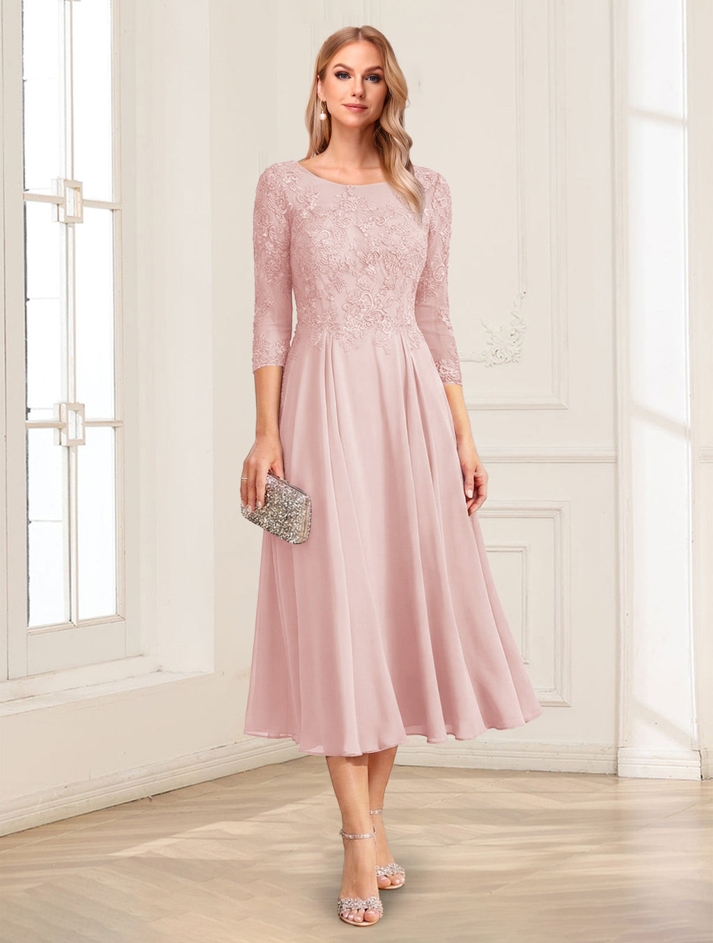 Zorina Lane Pearl Pink back view mother of the bride dress
