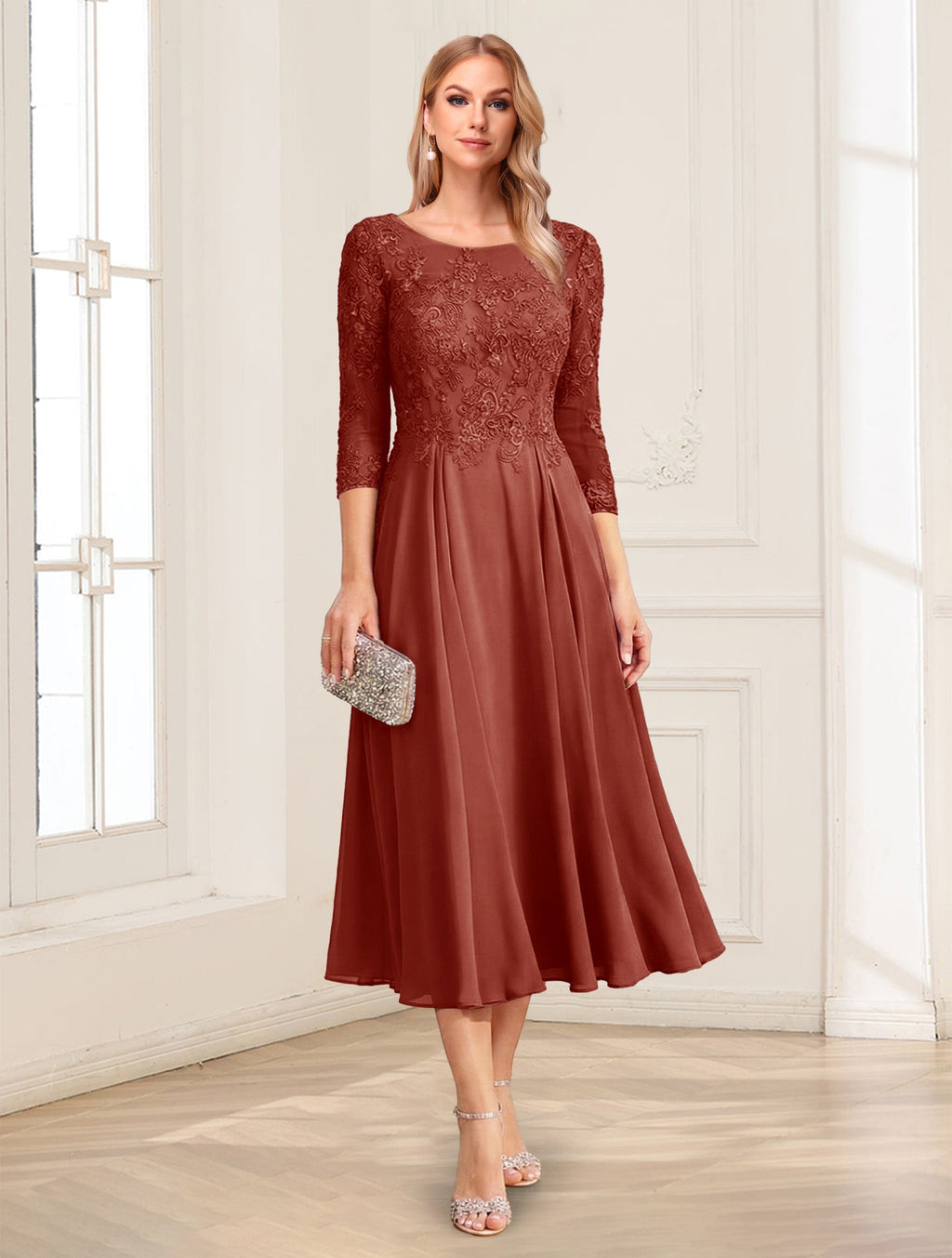 Zorina Lane Rust front view mother of the bride dress