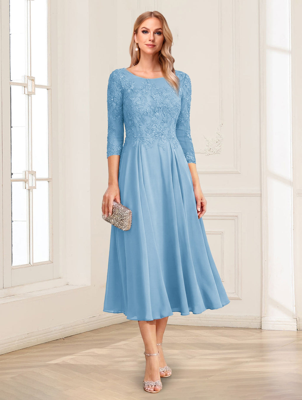 Zorina Lane Sky Blue side view mother of the bride dress