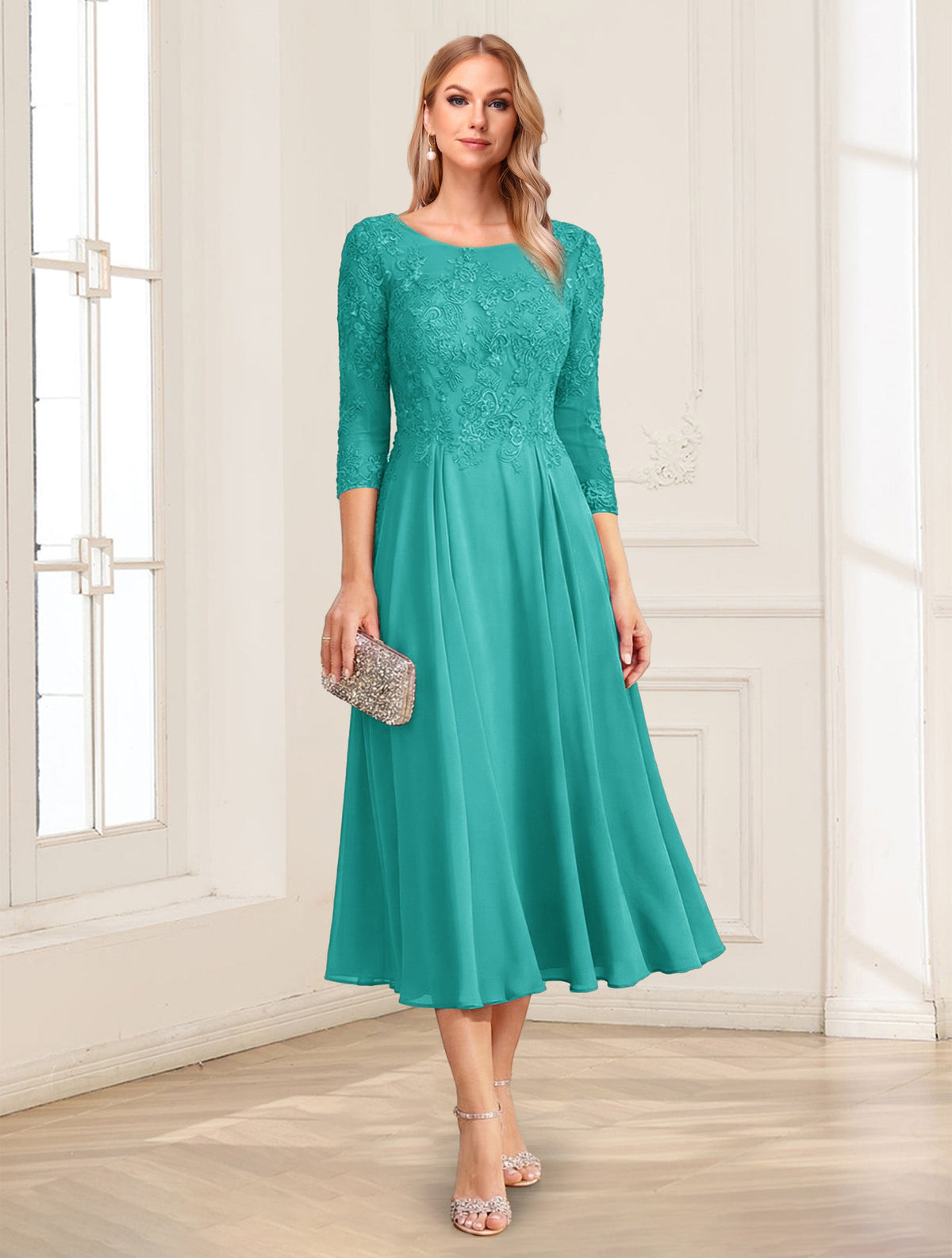 Zorina Lane Turquoise back view mother of the bride dress