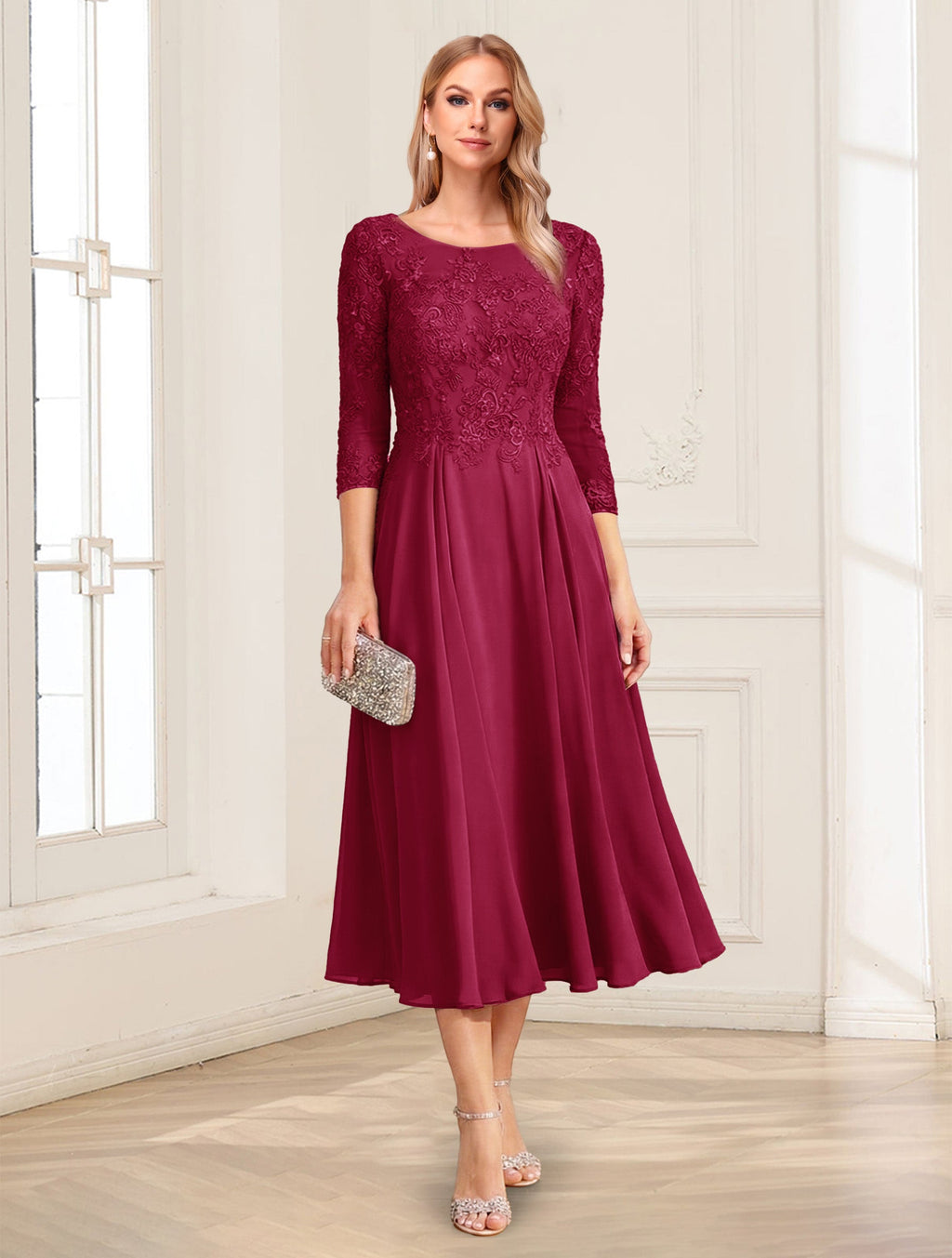 Zorina Lane Burgundy side view mother of the bride dress