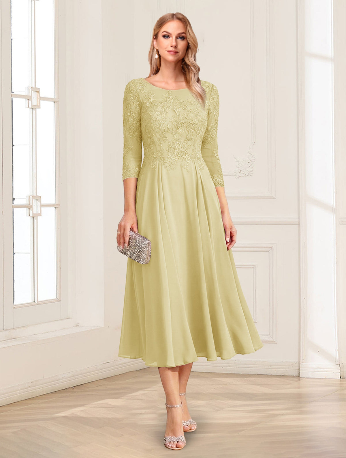 Zorina Lane Yellow front view mother of the bride dress