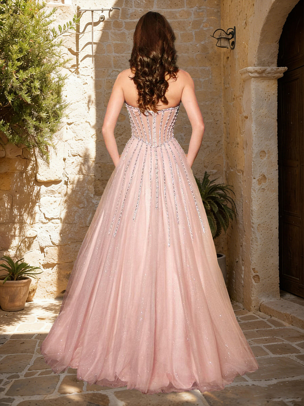 Briallen Hope Blush back view prom dress