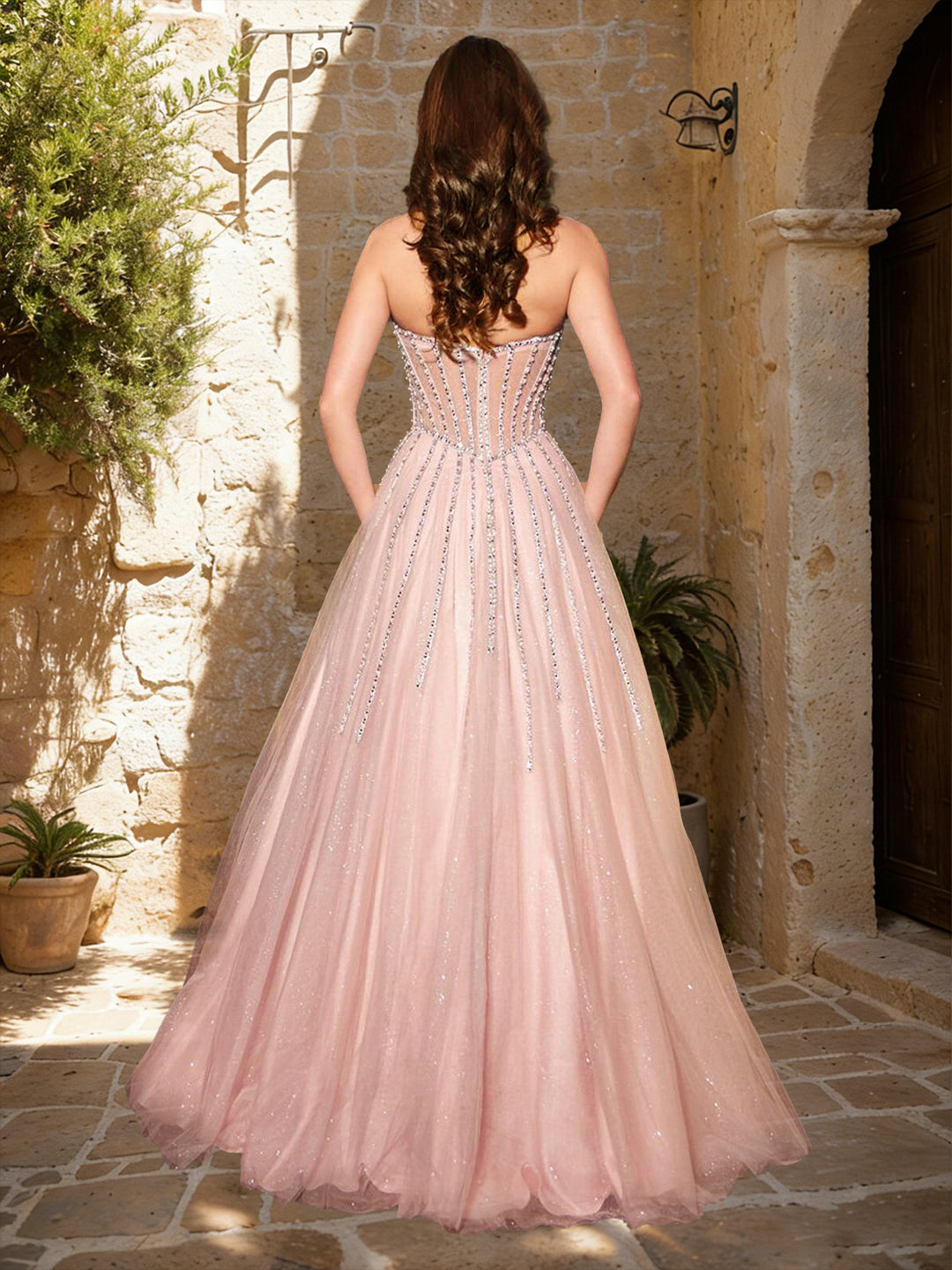 Briallen Hope Blush back view prom dress
