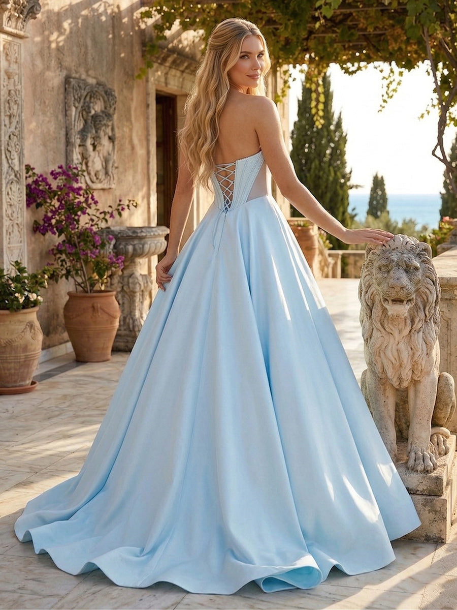 Umbrielle Dawn Sky Blue back view prom dress