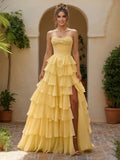 Seraphina Lake Yellow front view prom dress