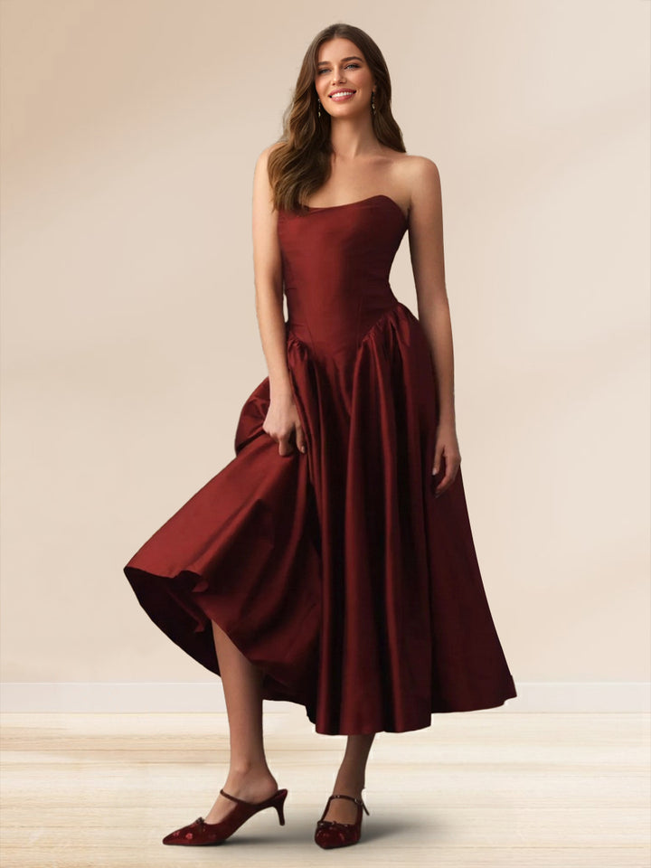 Phaedria Lux Burgundy front view prom dress