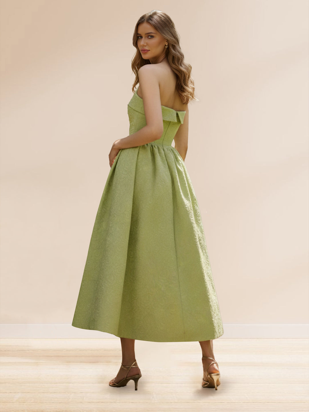 Nolwenn True Sage Green back view prom dress