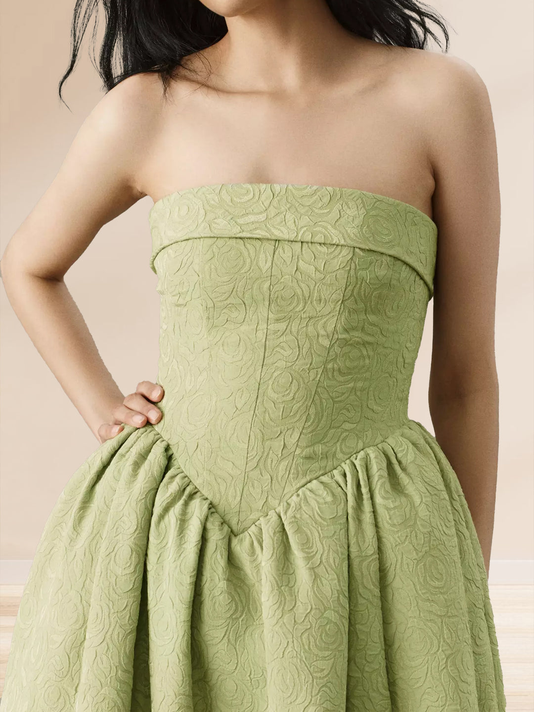 Nolwenn True Sage Green side view prom dress