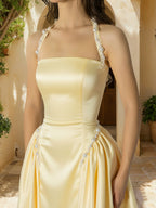 Lunaria Grey Yellow side view prom dress