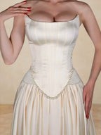 Kalista Snow Ivory side view prom dress