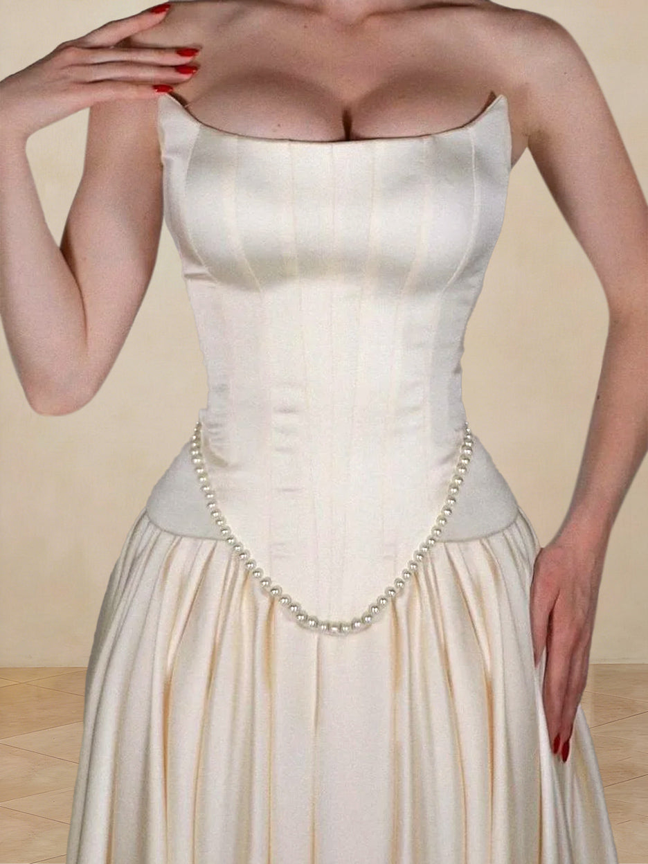Kalista Snow Ivory side view prom dress