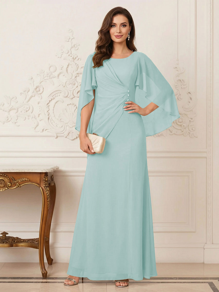 Thea Mirren Pool Blue front view mother of the bride dress