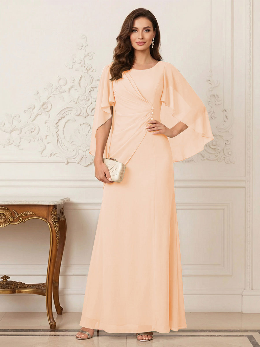 Thea Mirren Peach front view mother of the bride dress