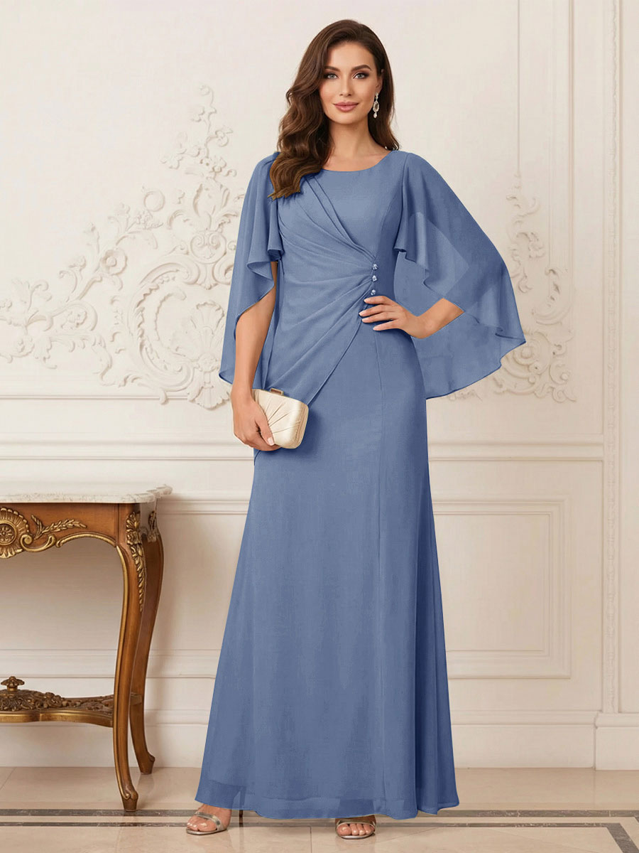 Thea Mirren Steel Blue front view mother of the bride dress