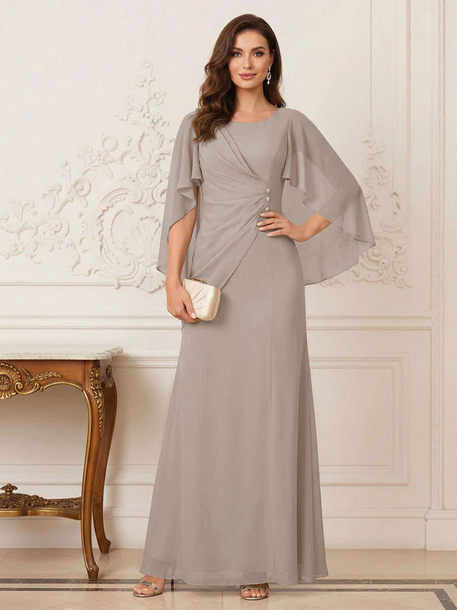 Thea Mirren Taupe front view mother of the bride dress