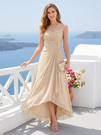 Rosa Pearl Champagne front view mother of the bride dress