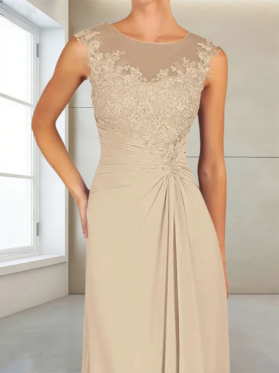 Rosa Pearl Champagne side view mother of the bride dress