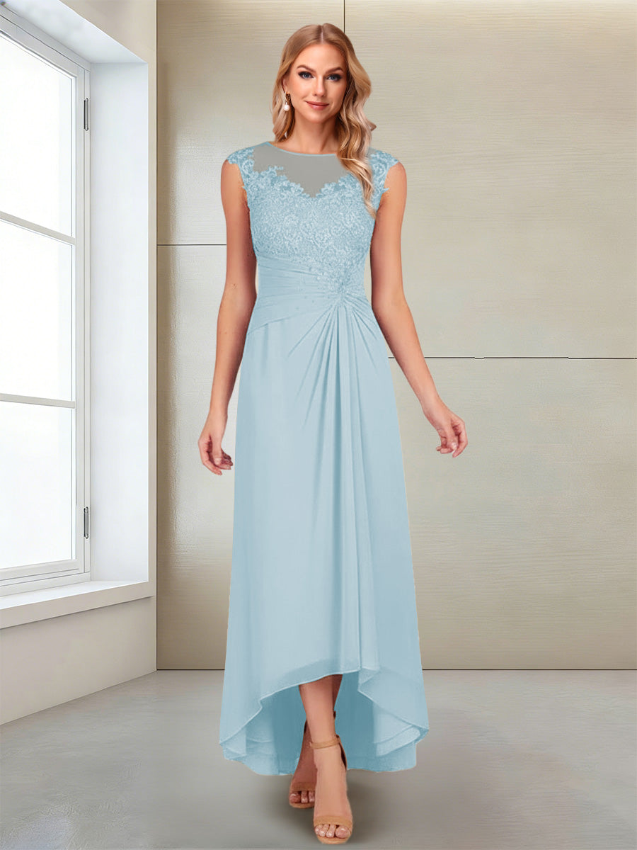 Rosa Pearl Sky Blue front view mother of the bride dress