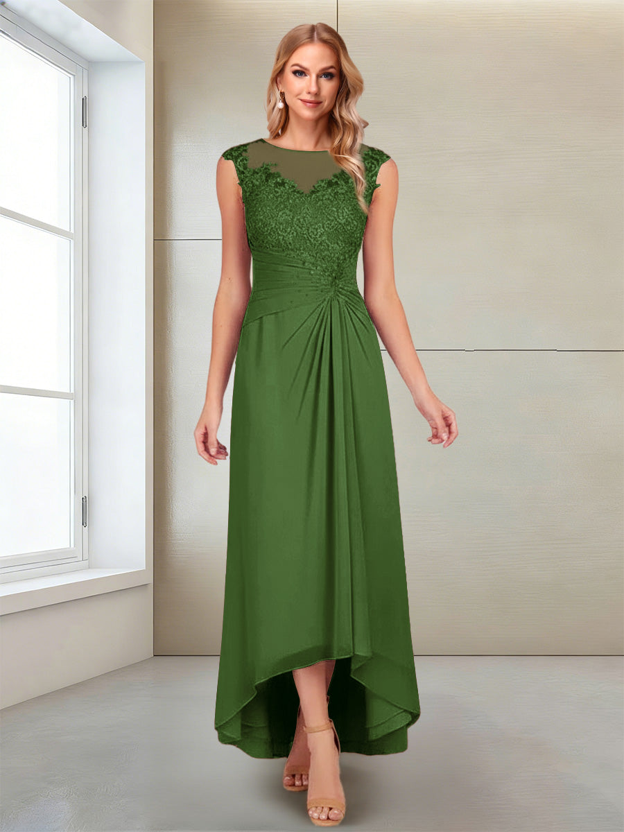 Rosa Pearl Olive Green front view mother of the bride dress