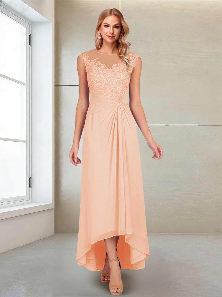 Rosa Pearl Peach front view mother of the bride dress